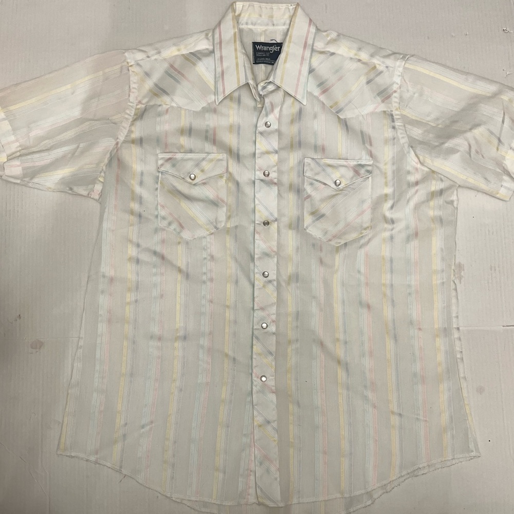 Wrangler Men's Pastel Multicolor Striped Button Down Short Sleeve Shirt